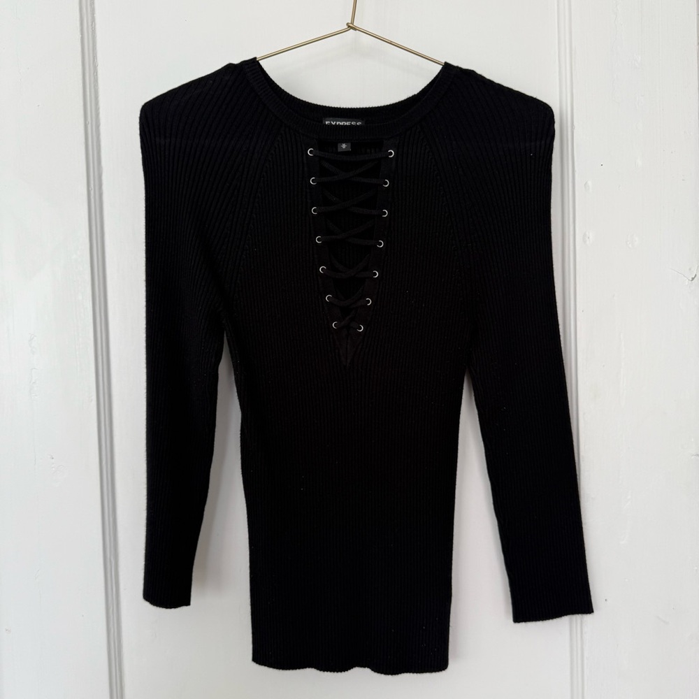 Express black ribbed long sleeve top
